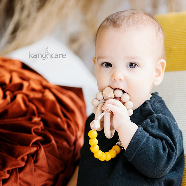 Kanga Care Silicone & Wood Paci Clip - Saffron