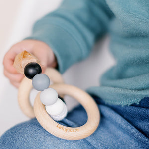 Kanga Care Silicone & Wood Teething Ring - Crocheted - Pebble