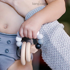 Kanga Care Silicone & Wood Teething Ring - Crocheted - Pebble