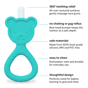 Oogiebear 360° teether in angle 6, designed for soothing baby's gums and promoting healthy oral development.