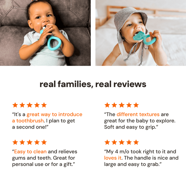 Oogiebear 360° teether in angle 9 view, designed for soothing baby's gums and promoting healthy oral development.