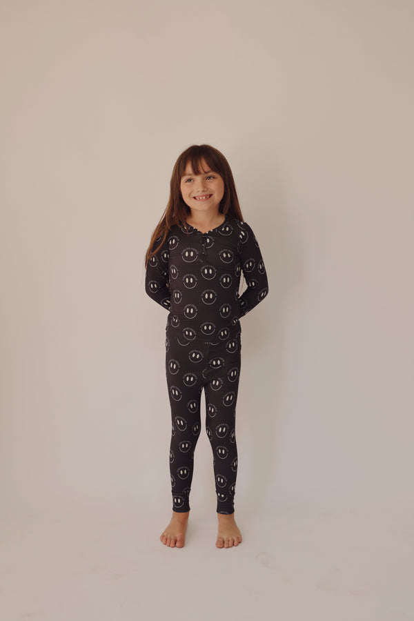 Bamboo Two Piece Pajamas | Charcoal & White ff Smile