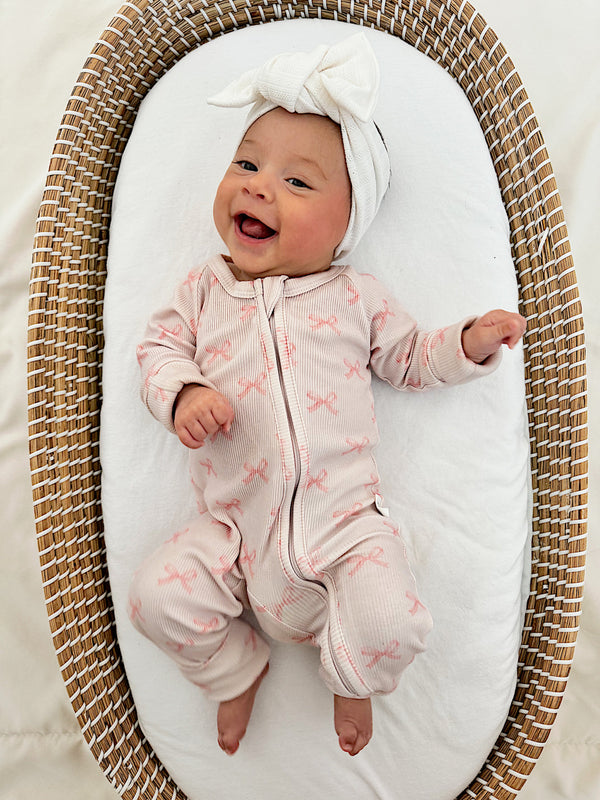 Blushing Bows Ribbed Bamboo Zippy Pajamas
