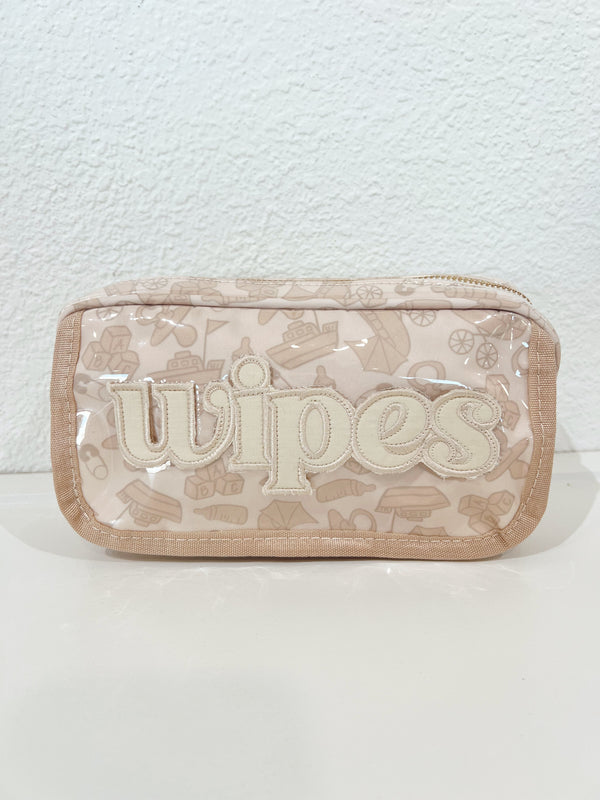 Clear coat wipes pouch travel bag at angle 17, perfect for on-the-go baby care.