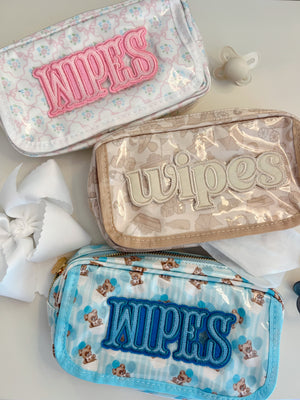 Clear coat wipes pouch travel bag at a 15-degree angle, perfect for on-the-go baby care.