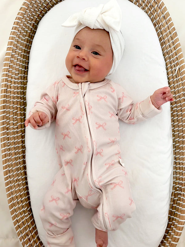 Blushing Bows Ribbed Bamboo Zippy Pajamas