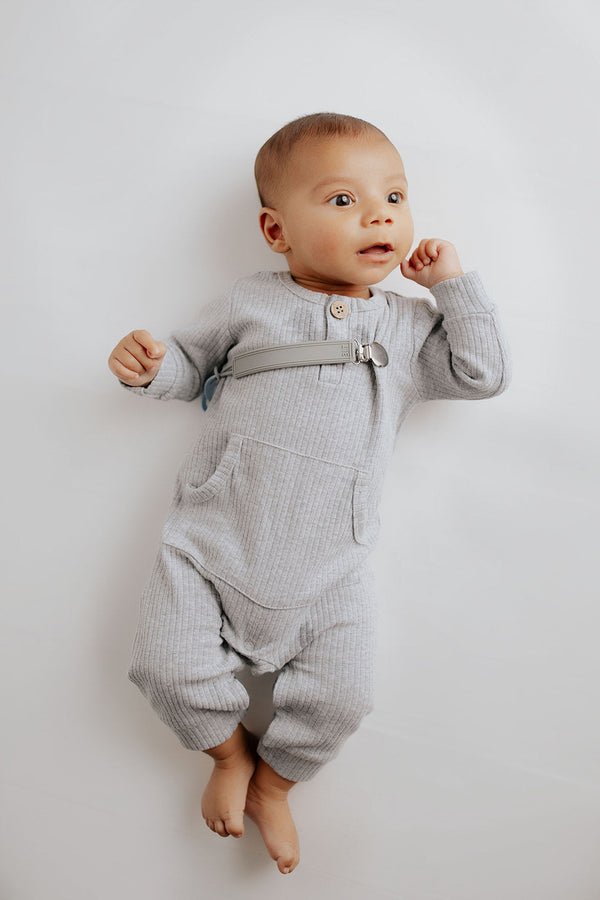 Classic Gray All Silicone One Piece Pacifier Clip
