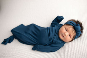 Navy Blue Knotted Newborn Baby Gown
