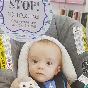 Blue Arrows No Touching Newborn Baby Car Seat Sign Tag