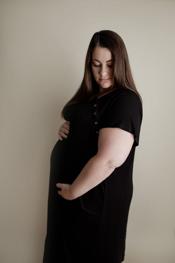 Ribbed Black Labor and Delivery Nursing Hospital Gown