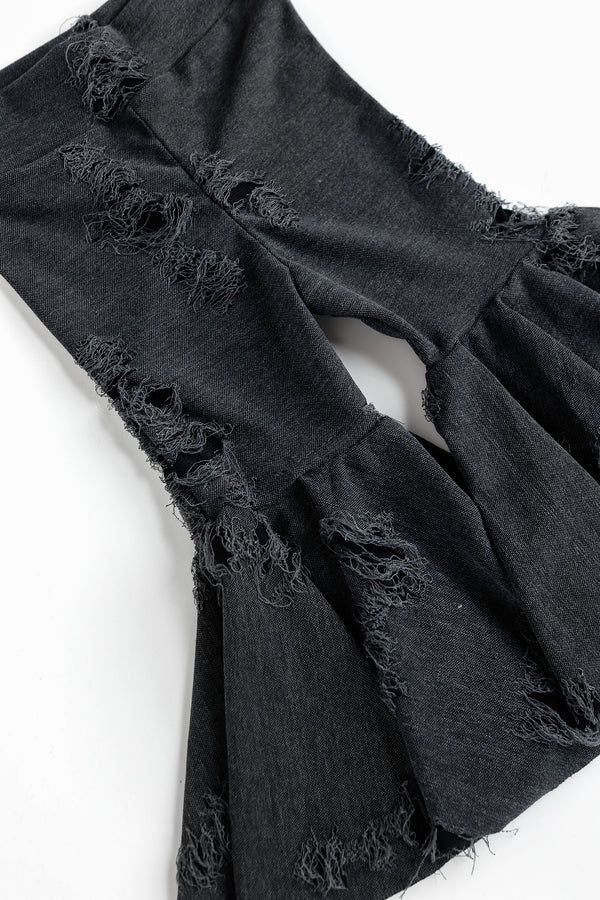 Distressed denim baby bell bottoms in angle 7, perfect for stylish little ones.