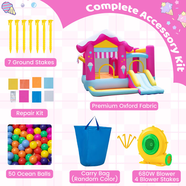5-in-1 Inflatable Bounce House with Tunnel and 680W Blower for Kids Ages 3-12