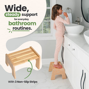 Multi-purpose 1-step wooden stool for kids, ideal for potty training and reaching high places.