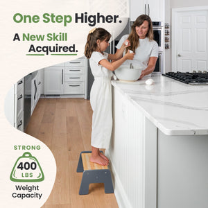 Multi-purpose 1-step wooden stool for kids, ideal for potty training and reaching high places. Angle 8 view.