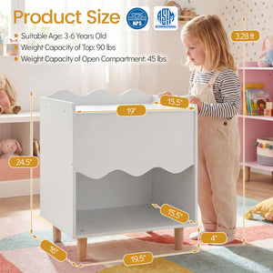 Toddler Scalloped Side Table with Wide Top & Open Compartment for Kids Room