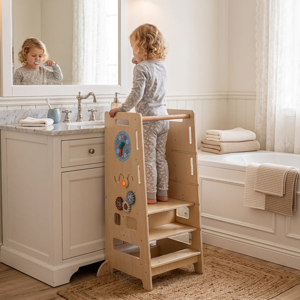 Toddler Standing Tower with Adjustable Height and Blackboard