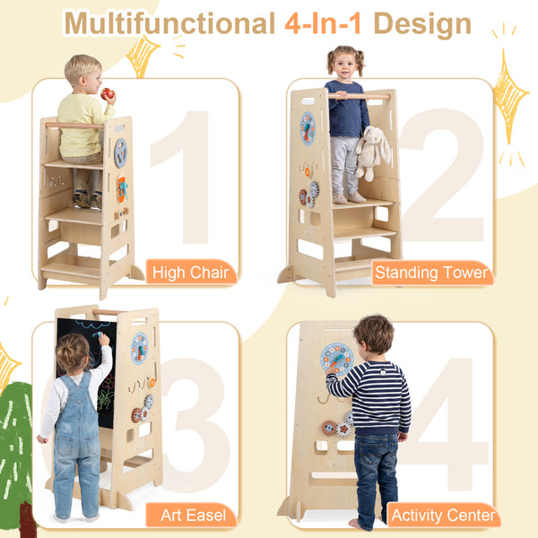 Toddler Standing Tower with Adjustable Height and Blackboard