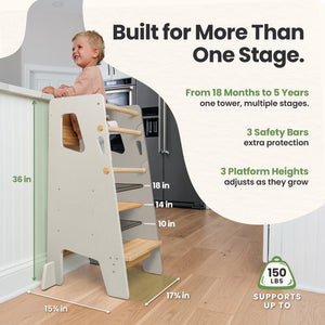 Montessori Toddler Tower Adjustable Kitchen Stool Helper