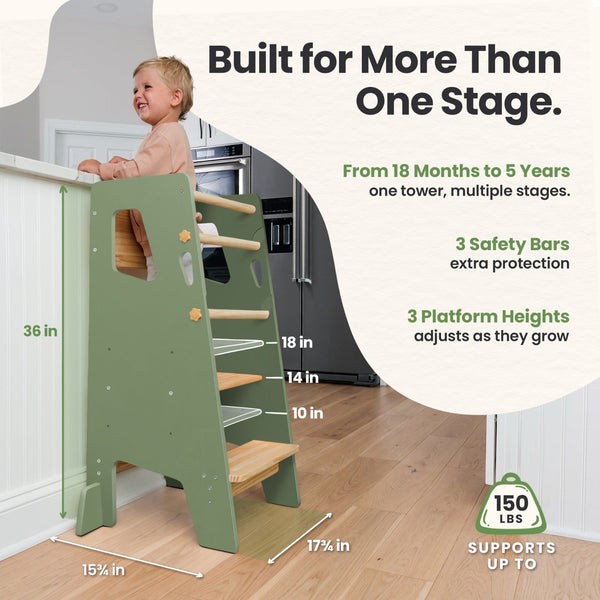 Montessori Toddler Tower Adjustable Kitchen Stool Helper