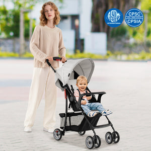 Toddler travel stroller with canopy and adjustable backrest, perfect for airplane trips. Angle 24 view.