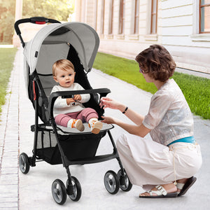 Toddler travel stroller for airplane with canopy, adjustable backrest, angled view, perfect for sleep and comfort on-the-go.
