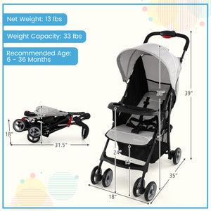 Toddler travel stroller with canopy and adjustable backrest, perfect for airplane trips. Angle 27 view.