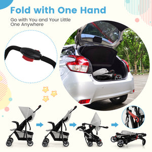 Toddler travel stroller for airplane with canopy and adjustable backrest, perfect for sleep on the go.