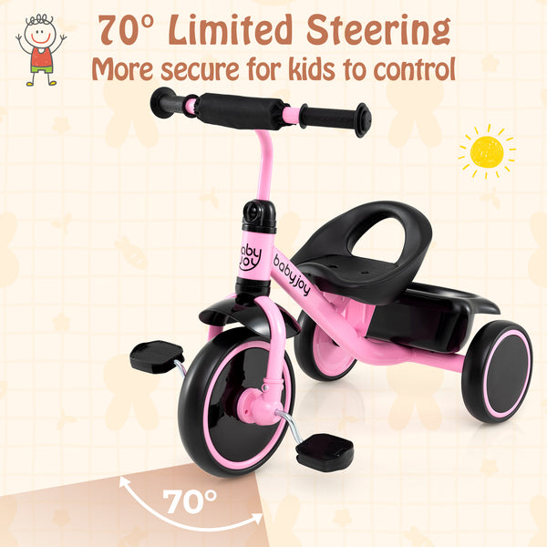 Toddler Tricycle Kids Trike with Adjustable Seat and Basket Aged 3-5 Years Old