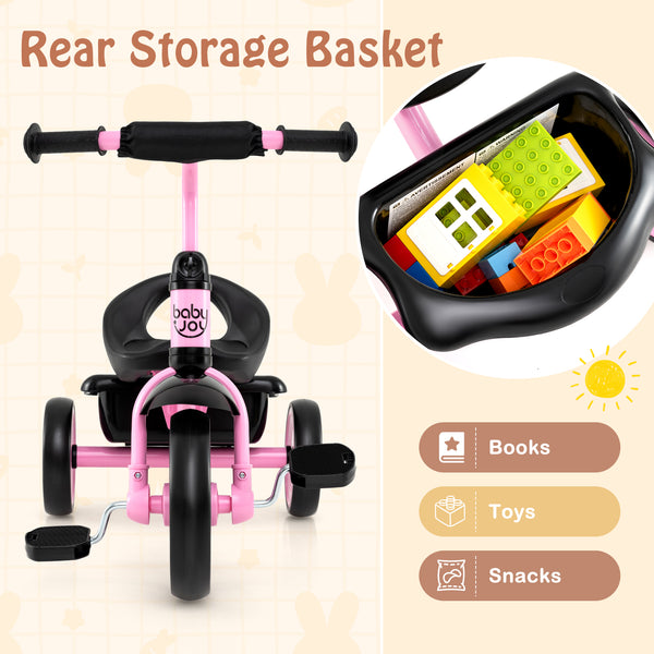 Toddler Tricycle Kids Trike with Adjustable Seat and Basket Aged 3-5 Years Old