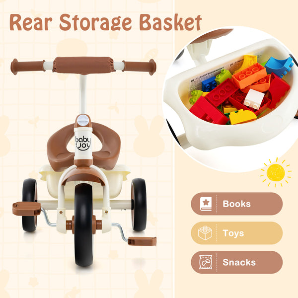 Toddler Tricycle Kids Trike with Adjustable Seat and Basket Aged 3-5 Years Old