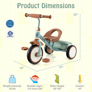 Toddler Tricycle Kids Trike with Adjustable Seat and Basket Aged 3-5 Years Old