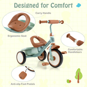 Toddler Tricycle Kids Trike with Adjustable Seat and Basket Aged 3-5 Years Old