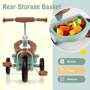 Toddler Tricycle Kids Trike with Adjustable Seat and Basket Aged 3-5 Years Old
