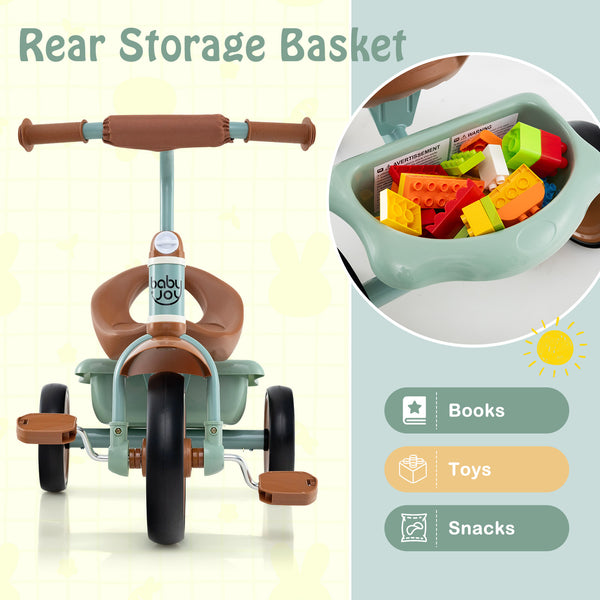 Toddler Tricycle Kids Trike with Adjustable Seat and Basket Aged 3-5 Years Old