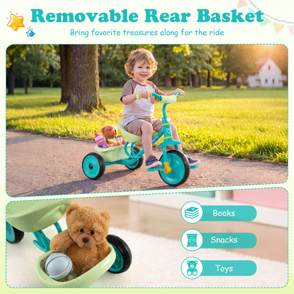 Toddler Tricycle for Boys and Girls 2-5 Years Old  with Removable Rear Storage Basket