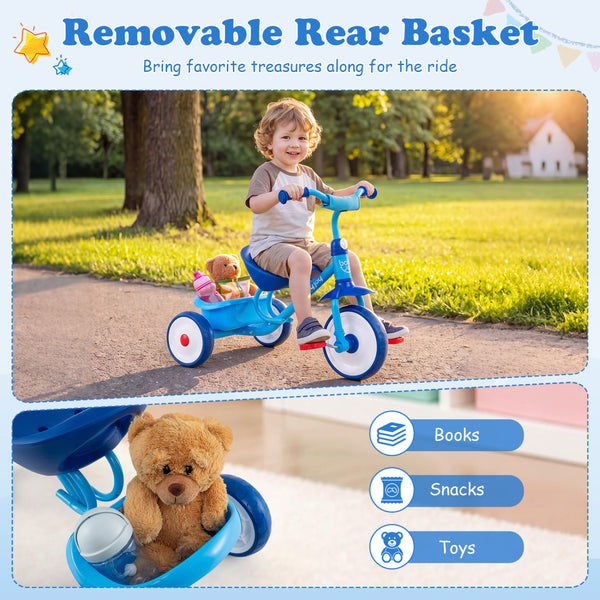 Toddler Tricycle for Boys and Girls 2-5 Years Old  with Removable Rear Storage Basket