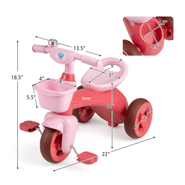 Toddler Tricycle with Limited Steering with Front Baskets and Bell for Toddlers