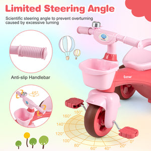 Toddler Tricycle with Limited Steering with Front Baskets and Bell for Toddlers