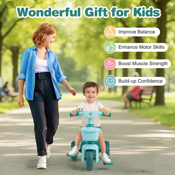 Toddler Tricycle with Limited Steering with Front Baskets and Bell for Toddlers
