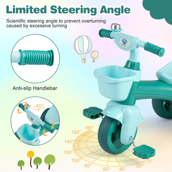 Toddler Tricycle with Limited Steering with Front Baskets and Bell for Toddlers