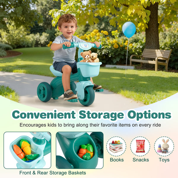 Toddler Tricycle with Limited Steering with Front Baskets and Bell for Toddlers