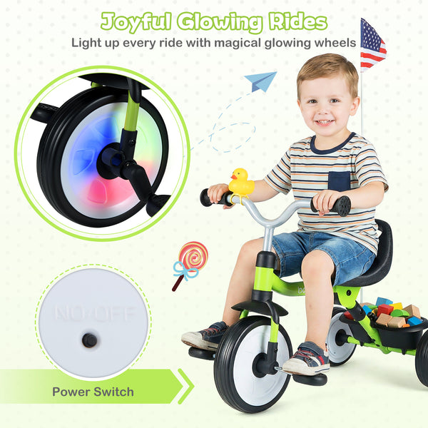 Toddler Tricycle with 3-Position Seat and Storage Basket for Kids