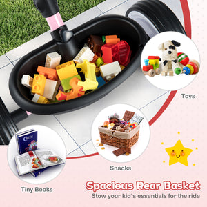 Toddler Tricycle with 3-Position Seat and Storage Basket for Kids