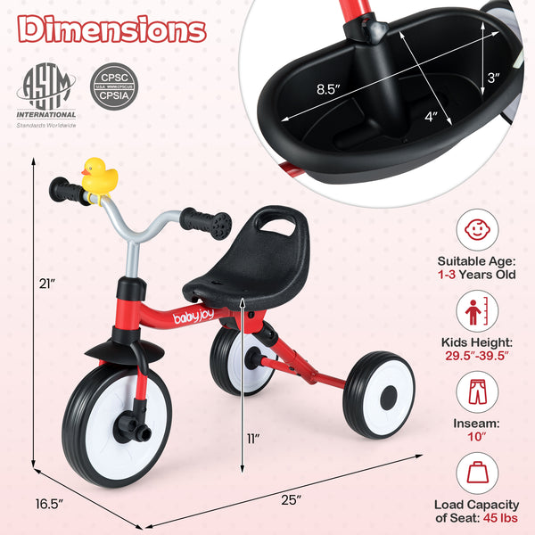 Toddler Tricycle with 3-Position Seat and Storage Basket for Kids