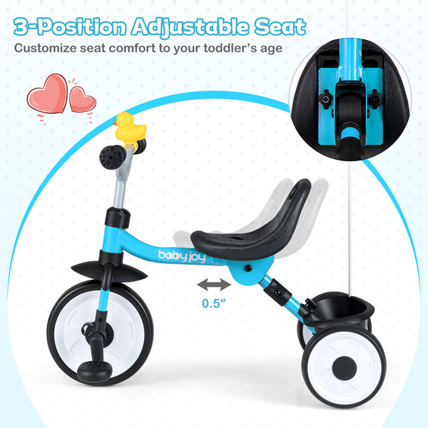 Toddler Tricycle with 3-Position Seat and Storage Basket for Kids