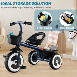 Toddler Tricycle with Adjustable Seat and Storage Baskets for 1.5-5 Years Old