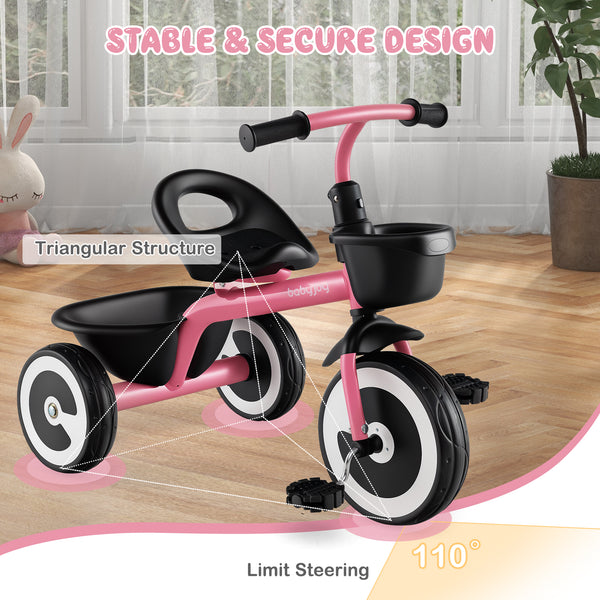 Toddler Tricycle with Adjustable Seat and Storage Baskets for 1.5-5 Years Old