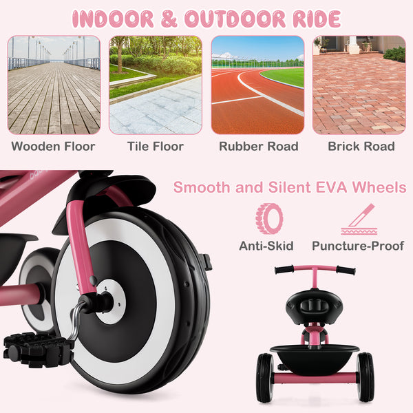 Toddler Tricycle with Adjustable Seat and Storage Baskets for 1.5-5 Years Old