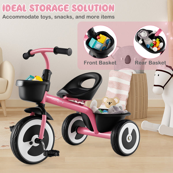 Toddler Tricycle with Adjustable Seat and Storage Baskets for 1.5-5 Years Old