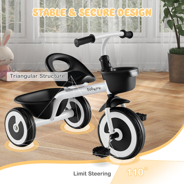 Toddler Tricycle with Adjustable Seat and Storage Baskets for 1.5-5 Years Old